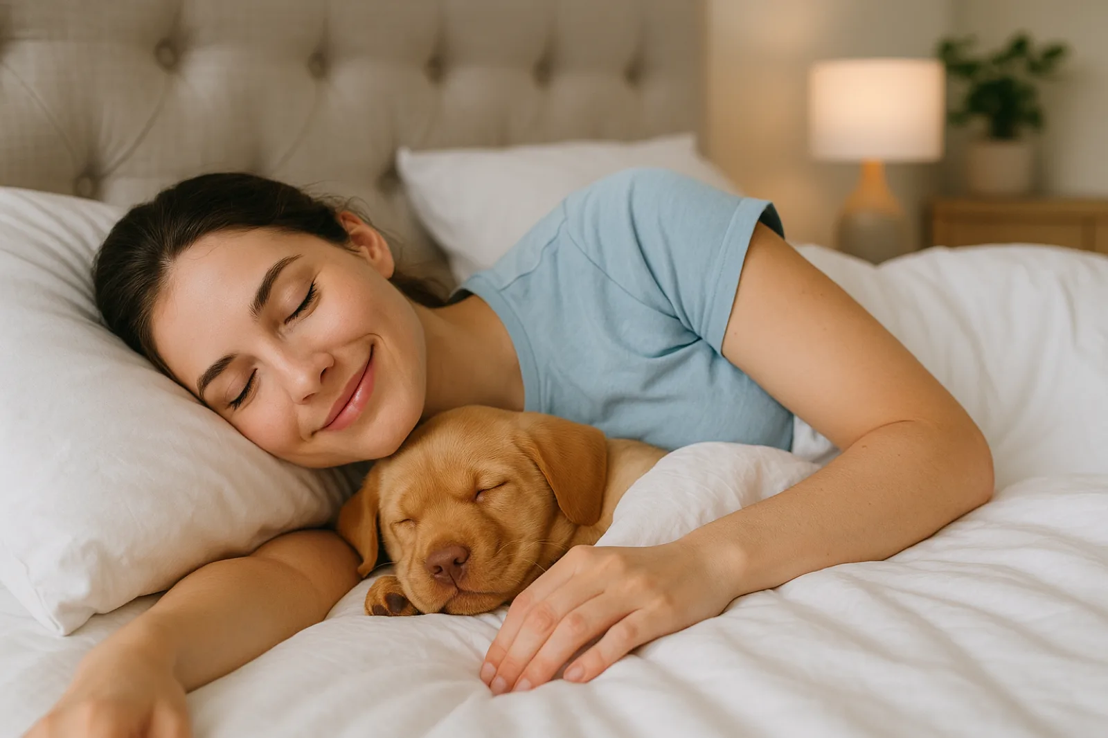 Sleeping puppy at night